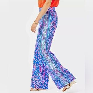 Lilly Pulitzer Bal Harbour Mid-Rise Palazzo Pant (Pundy Blue La Zebra Pattern)